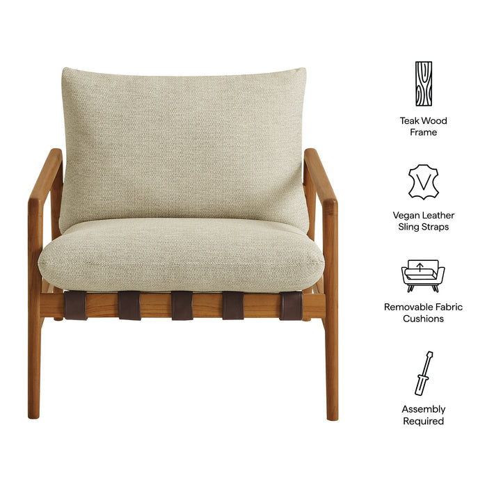 Modway Nomi Outdoor Teak Wood Sling Chair in Natural Sand - dimensions and specifications