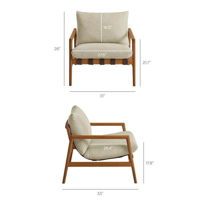 Modway Nomi Outdoor Teak Wood Sling Chair in Natural Sand - dimensions and specifications 34