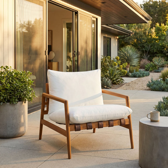 Modway Nomi Outdoor Teak Wood Sling Chair in Natural White - lifestyle view 28