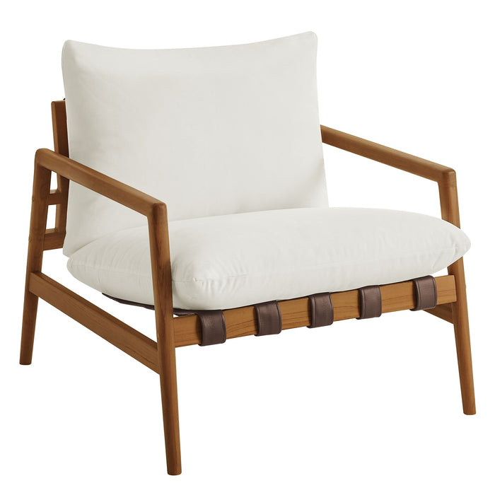 Modway Nomi Outdoor Teak Wood Sling Chair in Natural White - front view