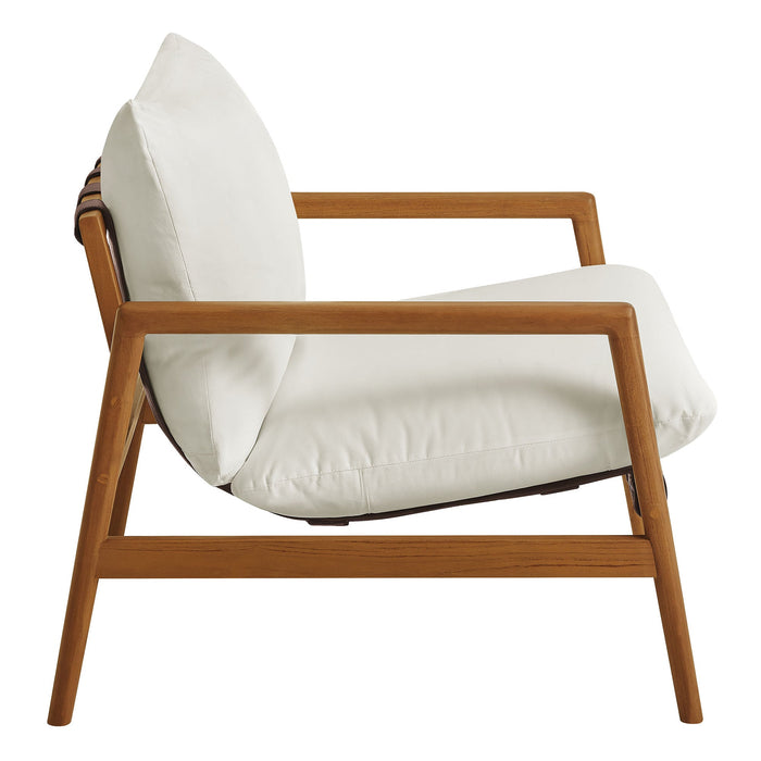 Modway Nomi Outdoor Teak Wood Sling Chair in Natural White - angled view