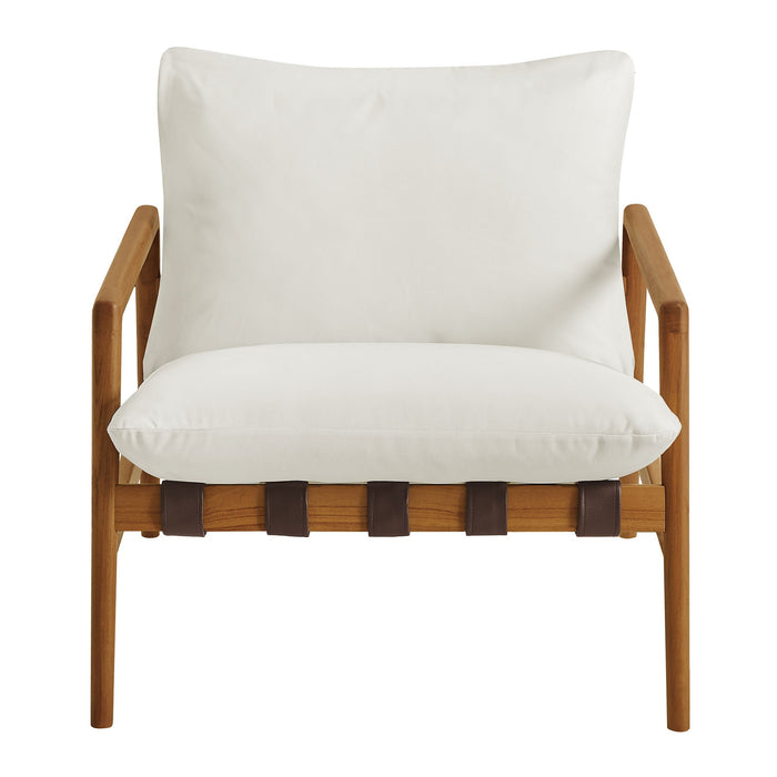 Modway Nomi Outdoor Teak Wood Sling Chair in Natural White - side view