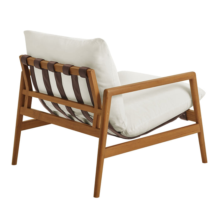 Modway Nomi Outdoor Teak Wood Sling Chair in Natural White - detail view