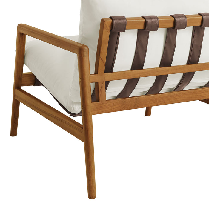 Modway Nomi Outdoor Teak Wood Sling Chair in Natural White - lifestyle view
