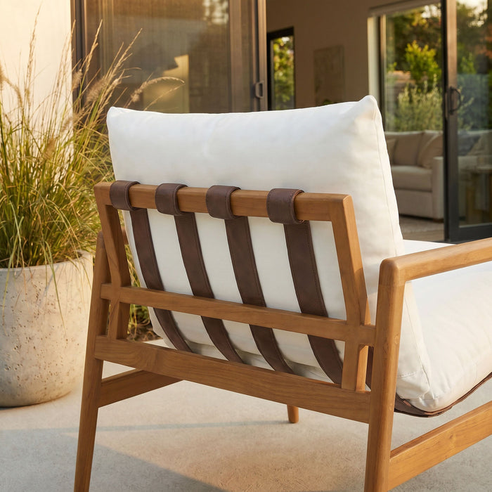 Modway Nomi Outdoor Teak Wood Sling Chair in Natural White - lifestyle view 16