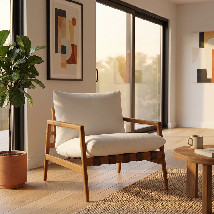 Modway Nomi Outdoor Teak Wood Sling Chair in Natural White - lifestyle view 19