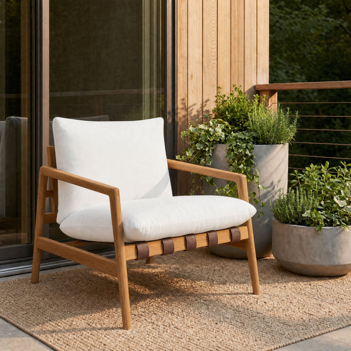 Modway Nomi Outdoor Teak Wood Sling Chair in Natural White - lifestyle view 25