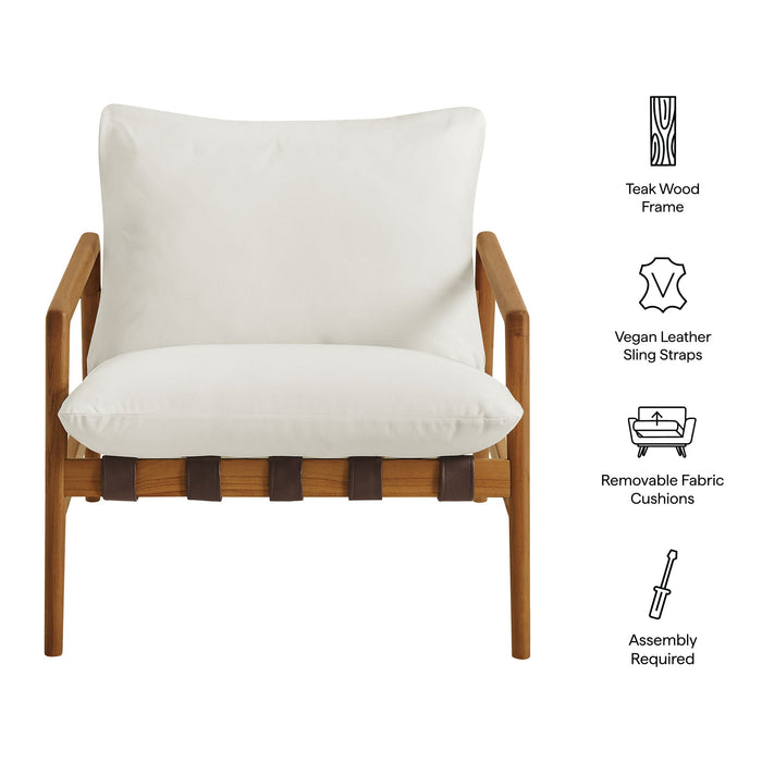 Modway Nomi Outdoor Teak Wood Sling Chair in Natural White - dimensions and specifications
