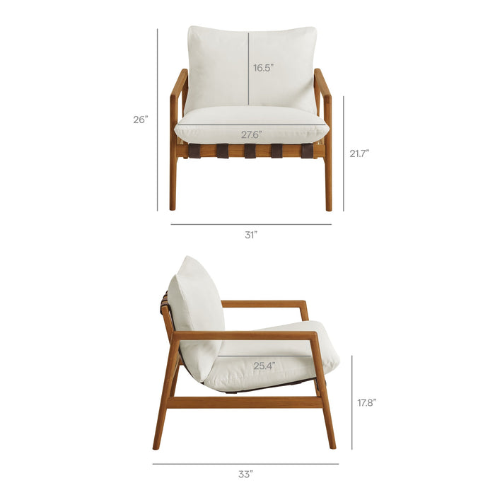 Modway Nomi Outdoor Teak Wood Sling Chair in Natural White - dimensions and specifications 32