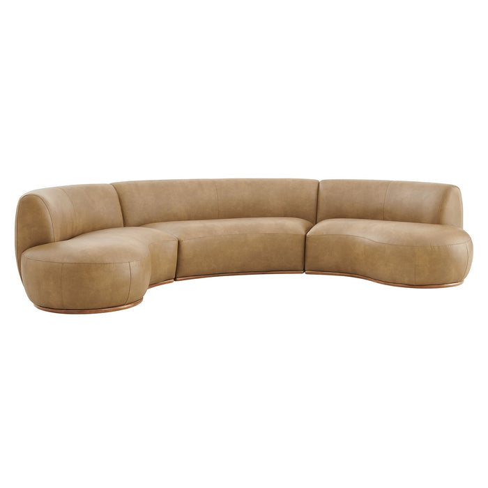 Modway Rialta 3 Piece Curved Vegan Leather Sectional Sofa in Toast - front view