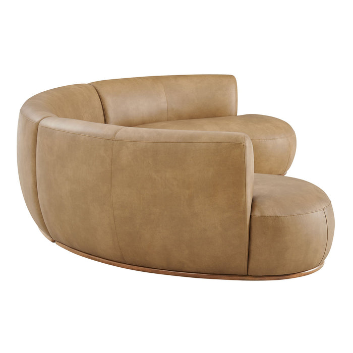 Modway Rialta 3 Piece Curved Vegan Leather Sectional Sofa in Toast - angled view