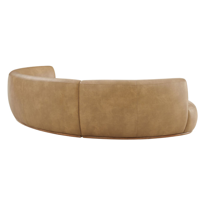 Modway Rialta 3 Piece Curved Vegan Leather Sectional Sofa in Toast - side view