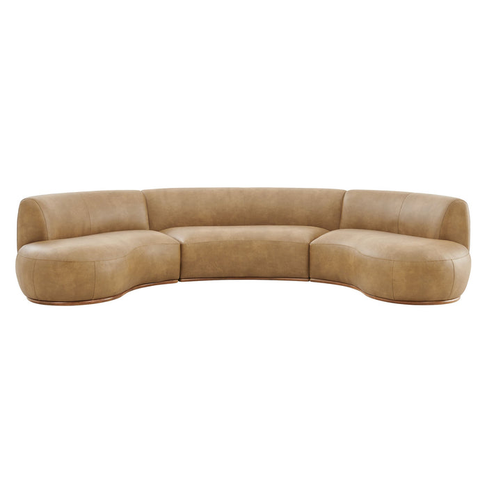 Modway Rialta 3 Piece Curved Vegan Leather Sectional Sofa in Toast - detail view