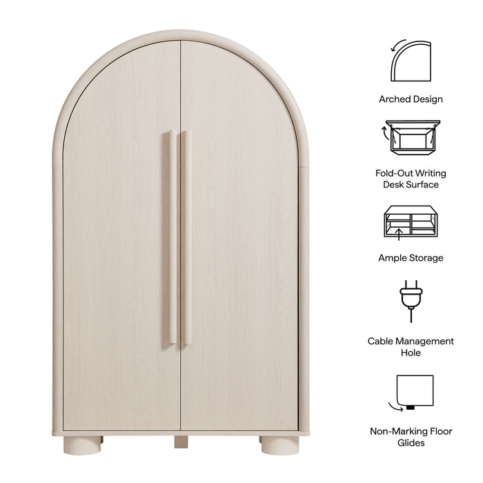 Modway Bellamy Arched Fold-Out Desk Cabinet in Ash - dimensions and specifications