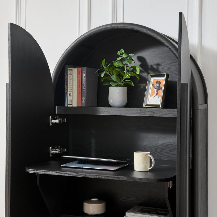 Modway Bellamy Arched Fold-Out Desk Cabinet in Black Oak - lifestyle view