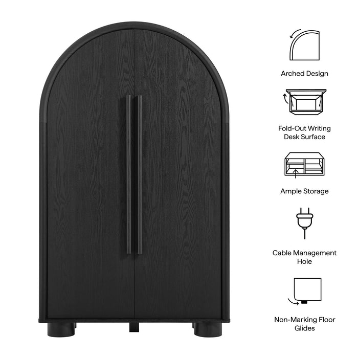 Modway Bellamy Arched Fold-Out Desk Cabinet in Black Oak - dimensions and specifications