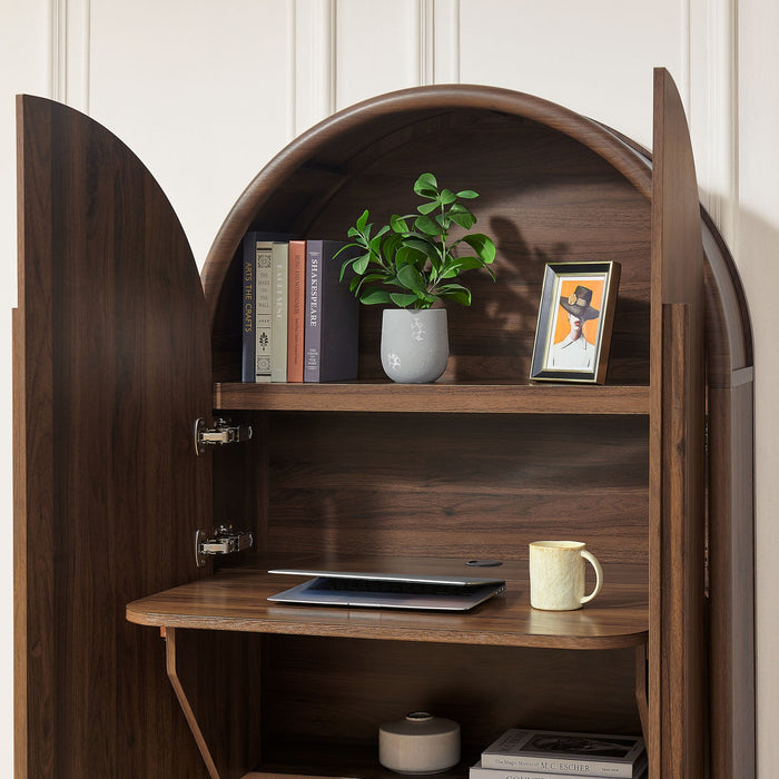Modway Bellamy Arched Fold-Out Desk Cabinet in Walnut - lifestyle view
