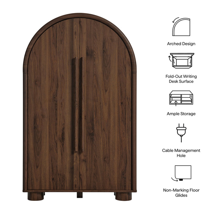 Modway Bellamy Arched Fold-Out Desk Cabinet in Walnut - dimensions and specifications