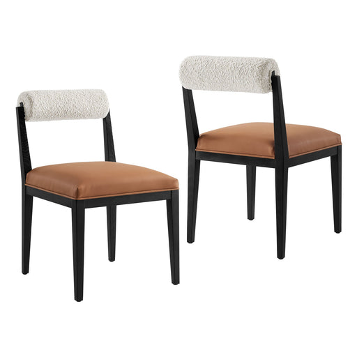 Kai Boucle and Vegan Leather Dining Chair Set of 2 Pearl Tan Black