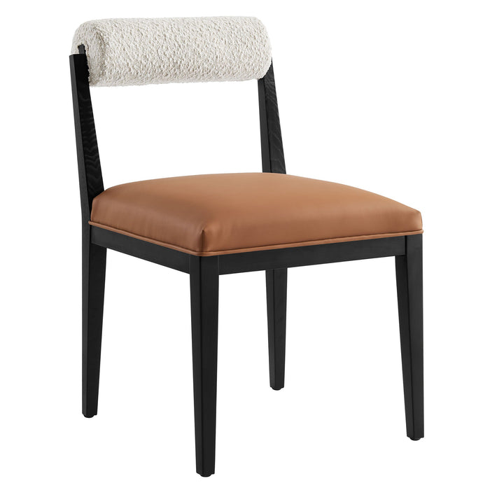 Kai Boucle and Vegan Leather Dining Chair Set of 2 Pearl Tan Black