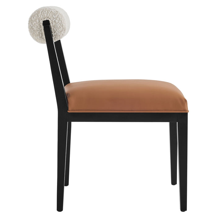 Kai Boucle and Vegan Leather Dining Chair Set of 2 Pearl Tan Black
