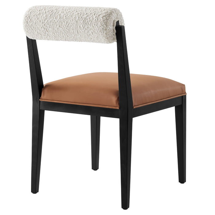 Kai Boucle and Vegan Leather Dining Chair Set of 2 Pearl Tan Black