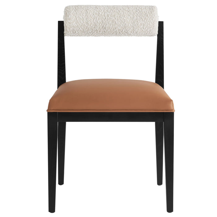 Kai Boucle and Vegan Leather Dining Chair Set of 2 Pearl Tan Black