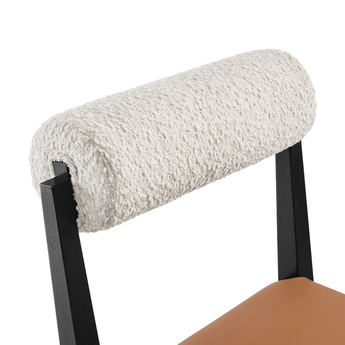 Kai Boucle and Vegan Leather Dining Chair Set of 2 Pearl Tan Black