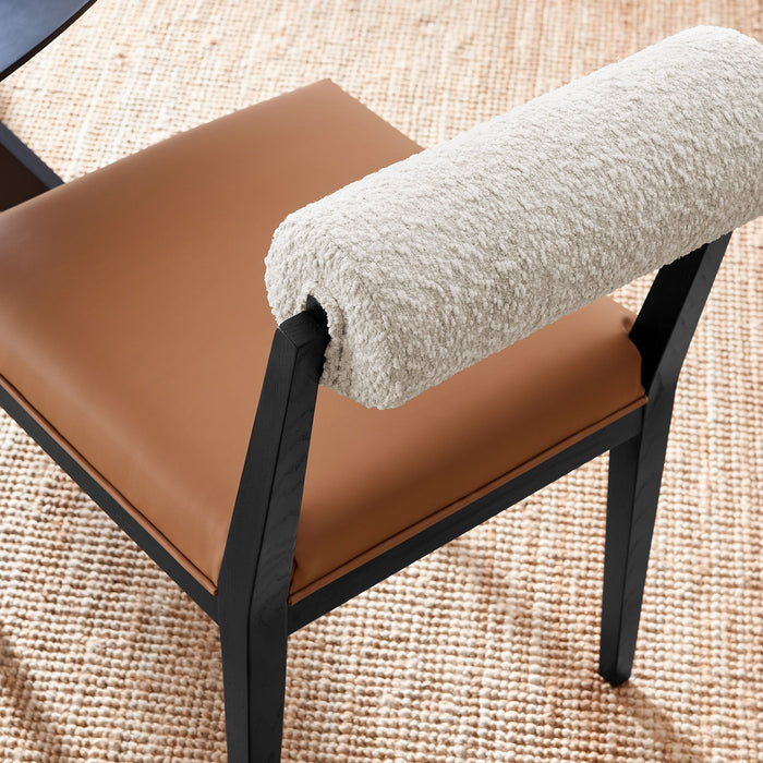 Kai Boucle and Vegan Leather Dining Chair Set of 2 Pearl Tan Black