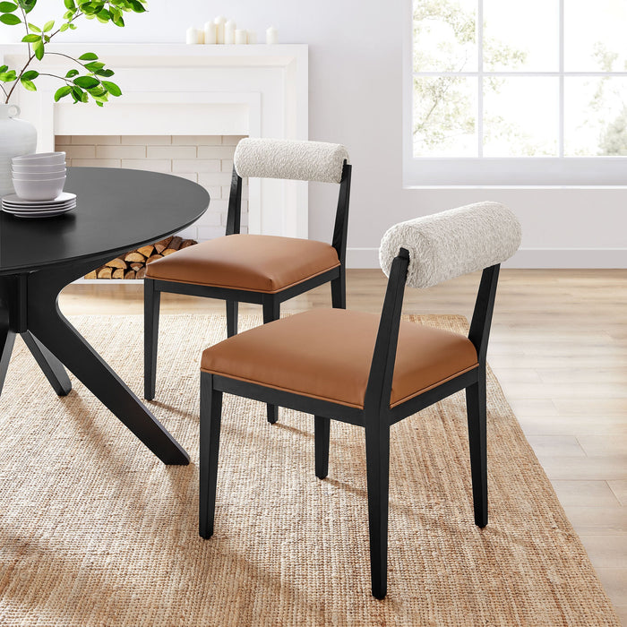 Kai Boucle and Vegan Leather Dining Chair Set of 2 Pearl Tan Black