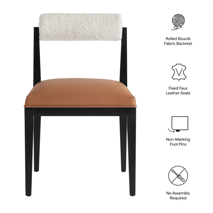 Kai Boucle and Vegan Leather Dining Chair Set of 2 Pearl Tan Black