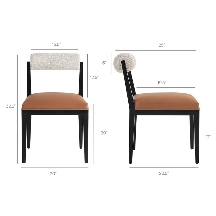 Kai Boucle and Vegan Leather Dining Chair Set of 2 Pearl Tan Black