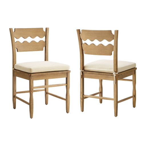 Jax Oak Wood Dining Chair With Wavy Razor Back and Cushion Set of 2 Weathered Oak Linen