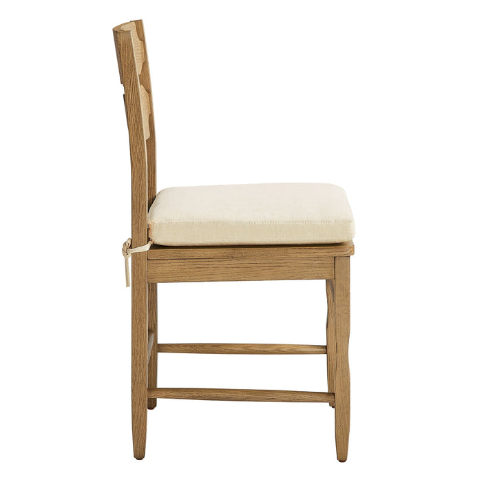 Jax Oak Wood Dining Chair With Wavy Razor Back and Cushion Set of 2 Weathered Oak Linen