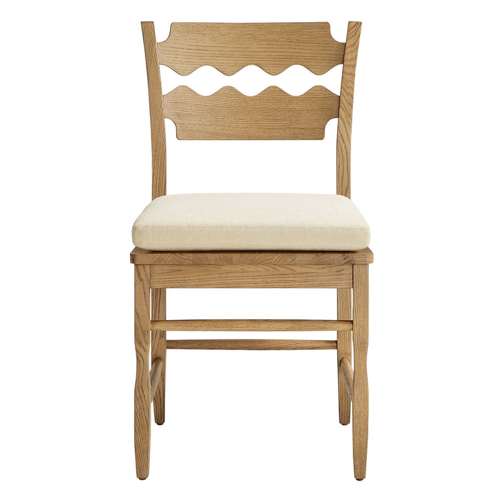 Jax Oak Wood Dining Chair With Wavy Razor Back and Cushion Set of 2 Weathered Oak Linen
