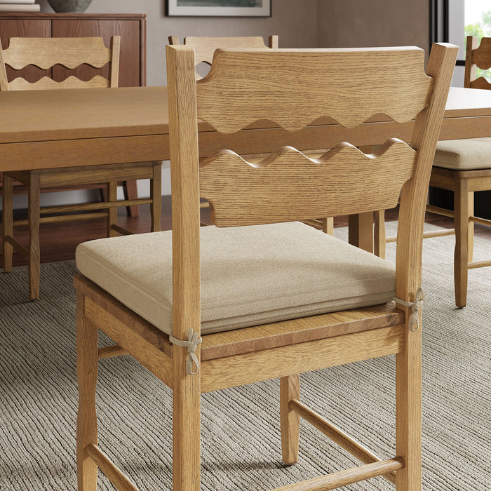 Jax Oak Wood Dining Chair With Wavy Razor Back and Cushion Set of 2 Weathered Oak Linen