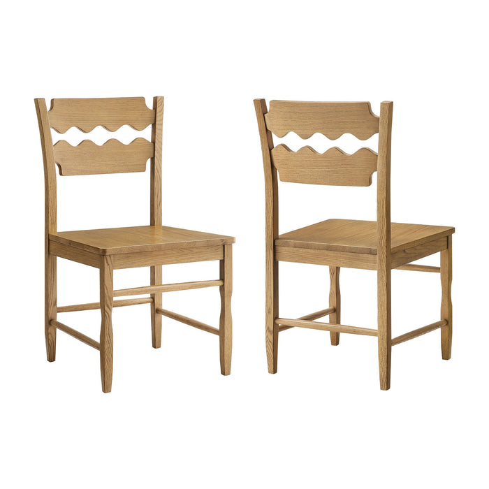 Jax Oak Wood Dining Chair With Wavy Razor Back Set of 2 Weathered Oak