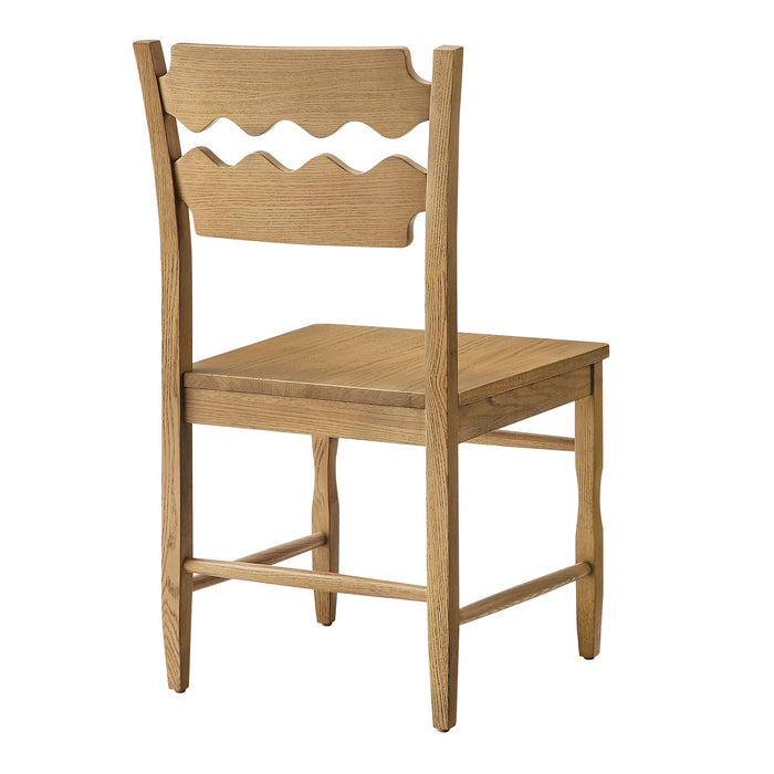Jax Oak Wood Dining Chair With Wavy Razor Back Set of 2 Weathered Oak