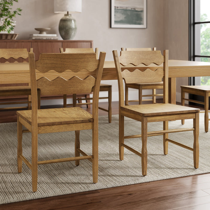 Jax Oak Wood Dining Chair With Wavy Razor Back Set of 2 Weathered Oak
