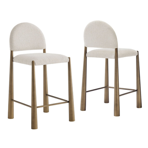 Hayley Upholstered Fabric Counter Stools Set of 2 Brass Cream