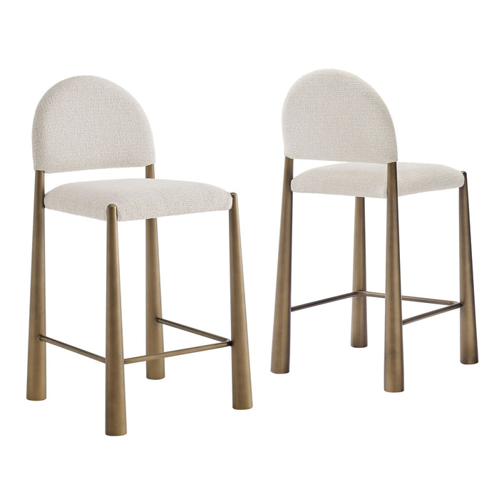 Hayley Upholstered Fabric Counter Stools Set of 2 Brass Cream