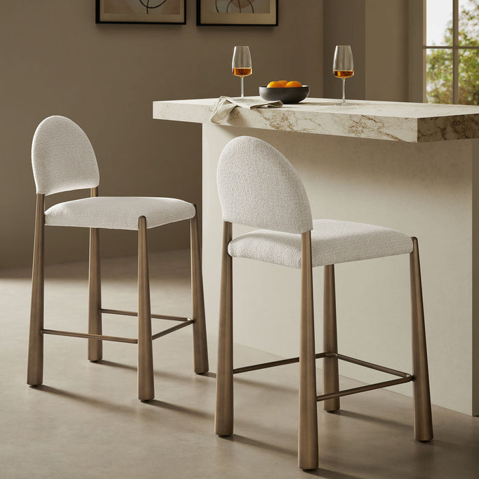 Hayley Upholstered Fabric Counter Stools Set of 2 Brass Cream