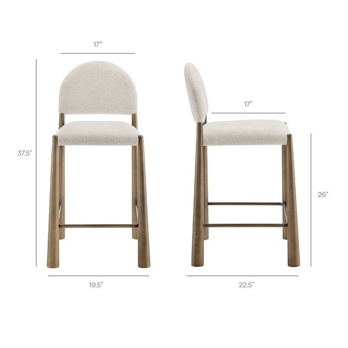 Hayley Upholstered Fabric Counter Stools Set of 2 Brass Cream