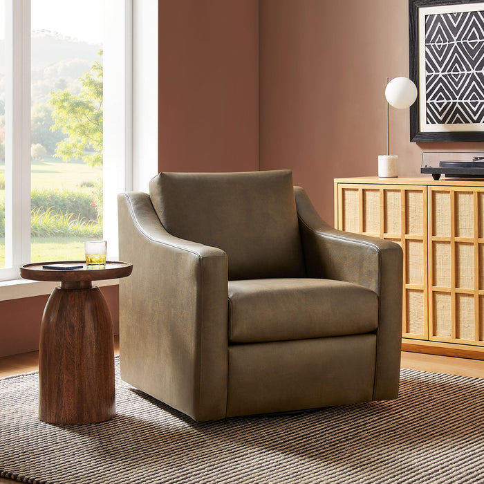 Modway Liora Vegan Leather Swivel Armchair in Mushroom - lifestyle view 14