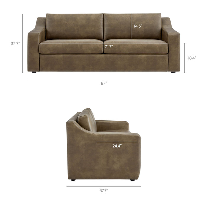 Modway Liora 87 Inch Vegan Leather Sofa in Mushroom - dimensions and specifications 18