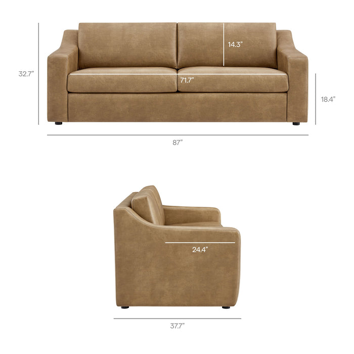 Modway Liora 87 Inch Vegan Leather Sofa in Toast - dimensions and specifications 16