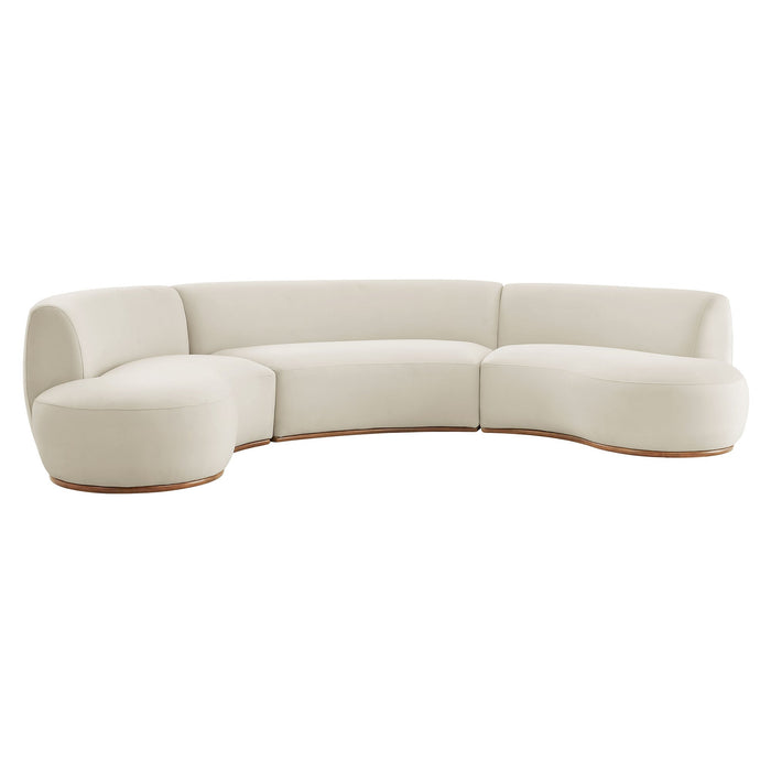 Modway Rialta 3 Piece Curved Performance Velvet Sectional Sofa in Alabaster - front view