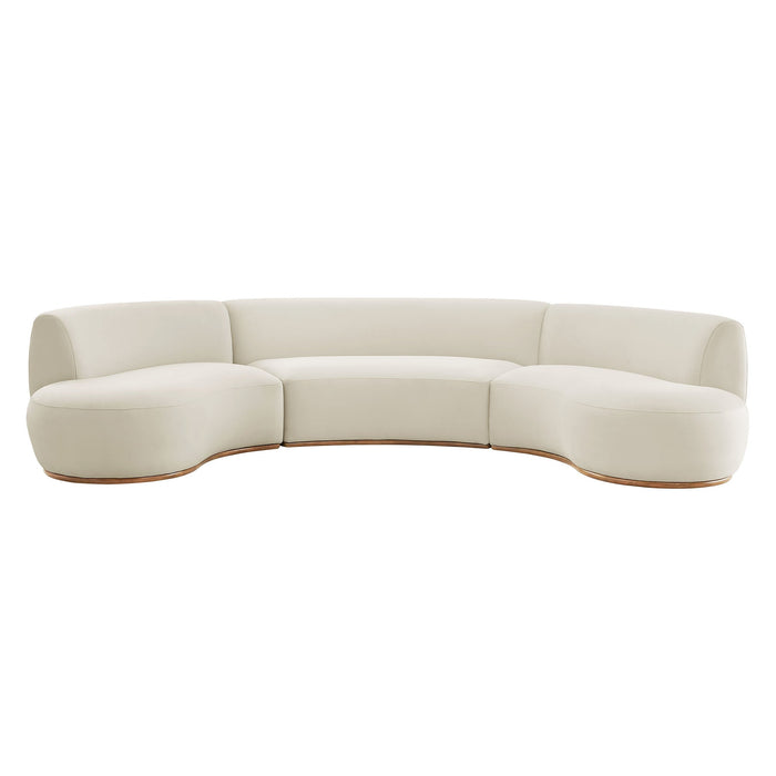 Modway Rialta 3 Piece Curved Performance Velvet Sectional Sofa in Alabaster - detail view