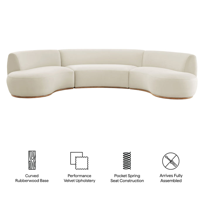 Modway Rialta 3 Piece Curved Performance Velvet Sectional Sofa in Alabaster - dimensions and specifications