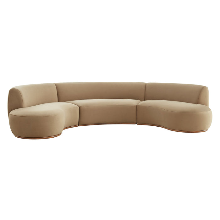 Modway Rialta 3 Piece Curved Performance Velvet Sectional Sofa in Taupe - front view